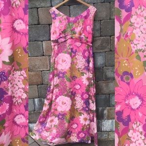 VTG 1960/70s Psychedelic maxi dress pink floral